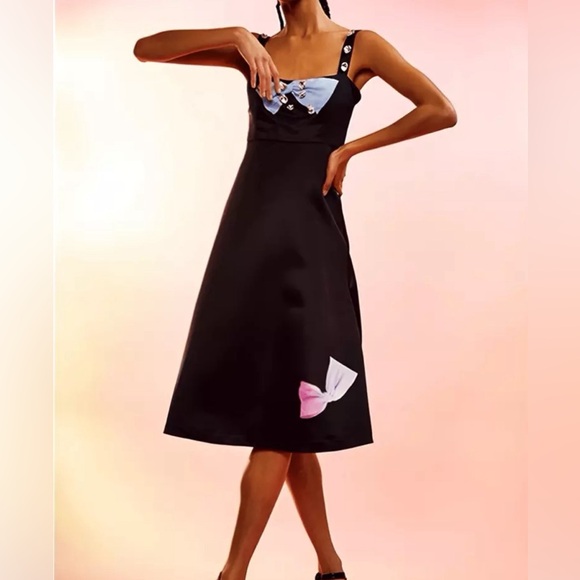 Cynthia Rowley Black Satin w/ Bows & Gems, Sz 0 NWT - Picture 7 of 9